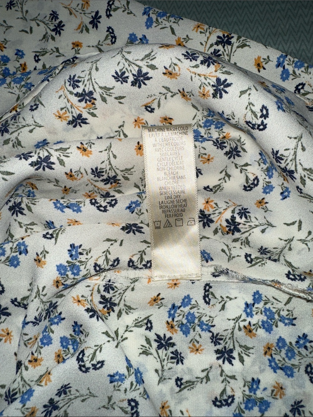Max Studio White Floral Peasant Blouse with Blue Print - Picture 9 of 9